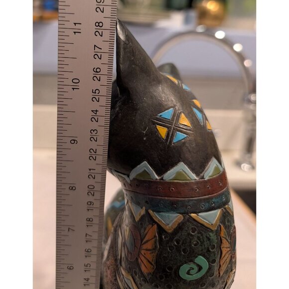 Hand-Painted Egyptian Bastet Cat Figurine with Patterns Scarab Designs - Picture 8 of 12